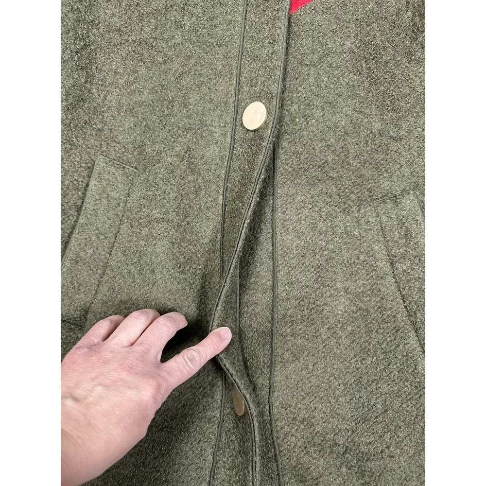 OpenBox Long Wool Blend Coat Olive Green Stripe Detail Medium - Picture 8 of 11